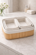 5-Piece Bamboo Storage Basket Set - Bathroom, Wardrobe & Kitchen Organizer - Image 3