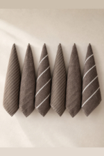 6-Piece Kitchen & Hand Towel Set - Anthracite Striped 30x50 cm Cotton-Blend Towels
