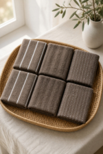 6-Piece Kitchen & Hand Towel Set - Anthracite Striped 30x50 cm Cotton-Blend Towels - Image 4