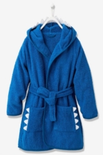 Kids Hooded Bathrobe with Shark Design - Navy Blue Cotton Boys & Girls Bath Robe - Image 3