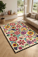 Round Washable Non-Slip Printed Area Rug - Multicolour Living Room, Kitchen & Hallway Carpet