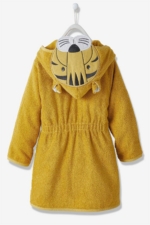 Kids Hooded Bathrobe with Tiger Design - Mustard Turkish Cotton Boys & Girls Bath Robe - Image 2