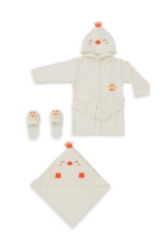 3-Piece Baby Bathrobe Set with Chick Embroidery - 100% Turkish Cotton Boxed 0-2 Years Bath Set - Image 6