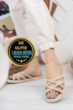 Women's Beige Non-Slip Washable Slippers - Orthopaedic Bath, Beach & Home Slides