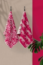 2-Piece Face & Hand Towel Set with Leopard Jacquard - 50x70 cm 100% Turkish Cotton Towels