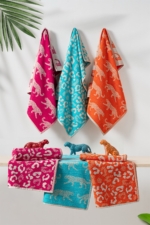 2-Piece Face & Hand Towel Set with Leopard Jacquard - 50x70 cm 100% Turkish Cotton Towels - Image 3