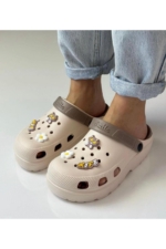 Closed-Toe EVA Clogs with Cross Straps - Cream Double-Sole Garden, Bathroom & Nursing Clogs