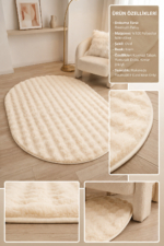 Oval Cream Plush Rug - Washable Non-Slip Soft Living Room & Bedroom Carpet - Image 2