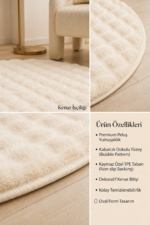 Oval Cream Plush Rug - Washable Non-Slip Soft Living Room & Bedroom Carpet - Image 3