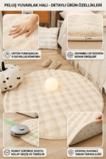 Oval Cream Plush Rug - Washable Non-Slip Soft Living Room & Bedroom Carpet - Image 4