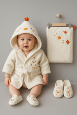 Newborn Organic Turkish Cotton Towel & Bathrobe Gift Set - Chick Design 5-Piece Baby Birth Gift