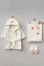 Newborn Organic Turkish Cotton Towel & Bathrobe Gift Set - Chick Design 5-Piece Baby Birth Gift - Image 3