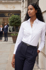 Women's White Slim Fit Shirt - Long Sleeve Hidden Placket Basic Blouse