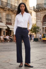 Women's White Slim Fit Shirt - Long Sleeve Hidden Placket Basic Blouse - Image 2