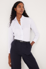 Women's White Slim Fit Shirt - Long Sleeve Hidden Placket Basic Blouse - Image 4