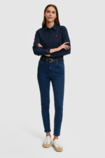 U.S. Polo Assn. Women's Navy Long Sleeve Shirt - Stand Collar Cotton-Blend Basic Blouse - Image 4