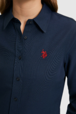 U.S. Polo Assn. Women's Navy Long Sleeve Shirt - Stand Collar Cotton-Blend Basic Blouse - Image 6