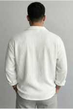 Women's Off-White Crinkle Oversize Shirt - No-Iron Textured Long Sleeve Blouse - Image 3