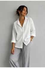 Women's Off-White Crinkle Oversize Shirt - No-Iron Textured Long Sleeve Blouse - Image 6