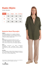Women's Khaki Muslin Oversize Shirt - 100% Cotton Textured Long Sleeve Pocket Blouse - Image 3