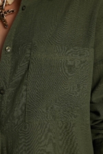 Women's Khaki Muslin Oversize Shirt - 100% Cotton Textured Long Sleeve Pocket Blouse - Image 4