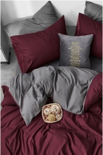 Double Duvet Cover Set in Burgundy & Grey - Reversible Cotton-Rich 4-Piece Bedding - Image 2