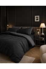 Double Duvet Cover Set in Anthracite & Black - Reversible Cotton-Rich 4-Piece Bedding with Fitted Sheet - Image 2
