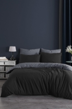 Double Duvet Cover Set in Anthracite & Black - Reversible Cotton-Rich 4-Piece Bedding with Fitted Sheet - Image 3