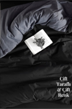 Double Duvet Cover Set in Anthracite & Black - Reversible Cotton-Rich 4-Piece Bedding with Fitted Sheet - Image 4