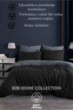 Double Duvet Cover Set in Anthracite & Black - Reversible Cotton-Rich 4-Piece Bedding with Fitted Sheet - Image 5