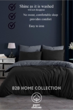 Double Duvet Cover Set in Anthracite & Black - Reversible Cotton-Rich 4-Piece Bedding with Fitted Sheet - Image 6