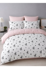 Single Duvet Cover Set in White with Heart Print - 100% Turkish Cotton 3-Piece Bedding with Fitted Sheet - Image 2