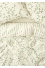 Lauren Double Duvet Cover Set in Green - Striped Cotton-Blend 3-Piece Bedding - Image 2