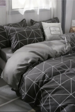 Single Duvet Cover Set in Grey Geometric Print - Reversible Cotton-Blend 3-Piece Bedding with Fitted Sheet