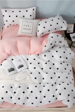 Single Duvet Cover Set in White Polka Dot - Reversible Cotton-Polyester 3-Piece Bedding with Fitted Sheet