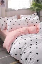 Single Duvet Cover Set in White Polka Dot - Reversible Cotton-Polyester 3-Piece Bedding with Fitted Sheet - Image 2