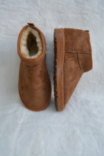 Women's Grey Ultra Mini Faux Suede Ankle Boots - Fur-Lined Flat Winter Booties
