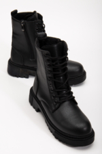 Women's Black Fur-Lined Winter Ankle Boots - Non-Slip Rubber Sole Lace-Up Booties - Image 6