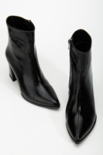 Women's Black Side-Zip Block Heel Ankle Boots - Faux Leather Mid-Heel Booties