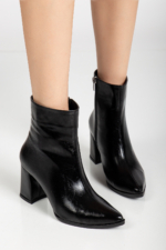 Women's Black Side-Zip Block Heel Ankle Boots - Faux Leather Mid-Heel Booties - Image 2