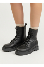 Women's Black Water-Resistant Combat Boots - Thermo Non-Slip Sole Lace-Up Winter Booties - Image 3