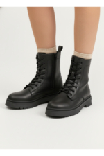 Women's Black Water-Resistant Combat Boots - Thermo Non-Slip Sole Lace-Up Winter Booties - Image 6