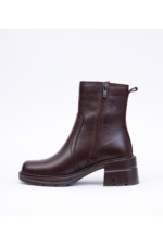 Women's Brown Genuine Leather Ankle Boots - Mid-Heel Side-Zip Winter Booties - Image 2
