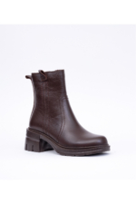 Women's Brown Genuine Leather Ankle Boots - Mid-Heel Side-Zip Winter Booties - Image 3