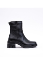 Women's Black Genuine Leather Ankle Boots - Mid-Heel Side-Zip Winter Booties