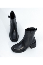 Women's Black Genuine Leather Ankle Boots - Mid-Heel Side-Zip Winter Booties - Image 2