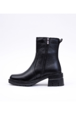 Women's Black Genuine Leather Ankle Boots - Mid-Heel Side-Zip Winter Booties - Image 3