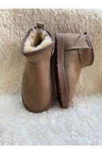Women's Mink / Taupe Ultra Mini Faux Suede Ankle Boots - Fur-Lined Flat Winter Booties