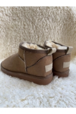 Women's Mink / Taupe Ultra Mini Faux Suede Ankle Boots - Fur-Lined Flat Winter Booties - Image 2