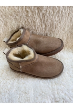 Women's Mink / Taupe Ultra Mini Faux Suede Ankle Boots - Fur-Lined Flat Winter Booties - Image 3